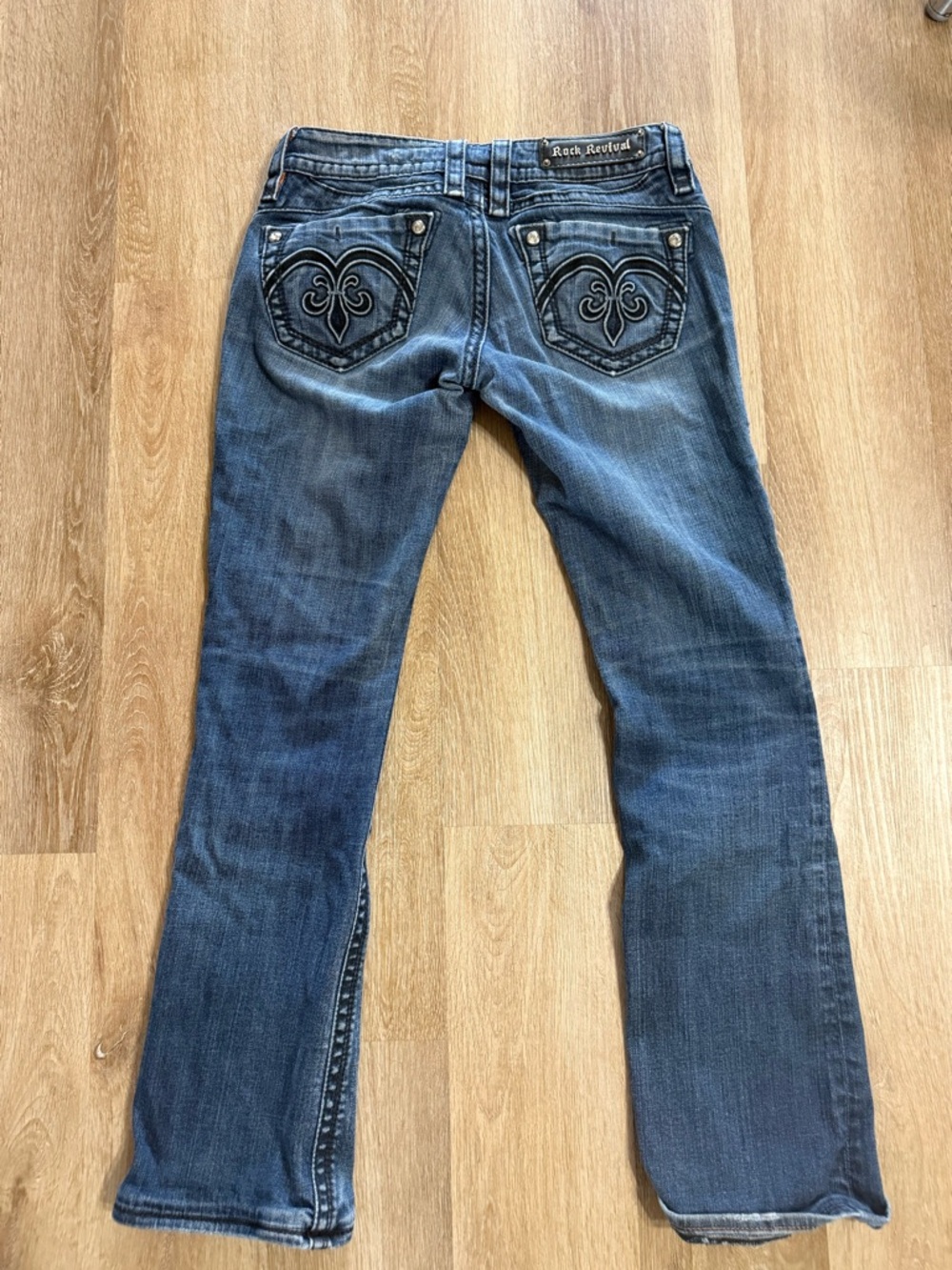 Rock Revival Women's Y2K Raquel Boot Cut Jeans Low Rise Size 27 Blue Denim